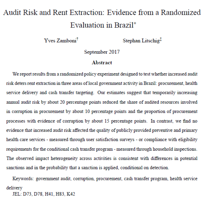 Does a higher risk of an external audit reduce corruption in procurement and service delivery?