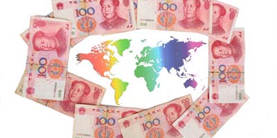 Chinese currency and world map
