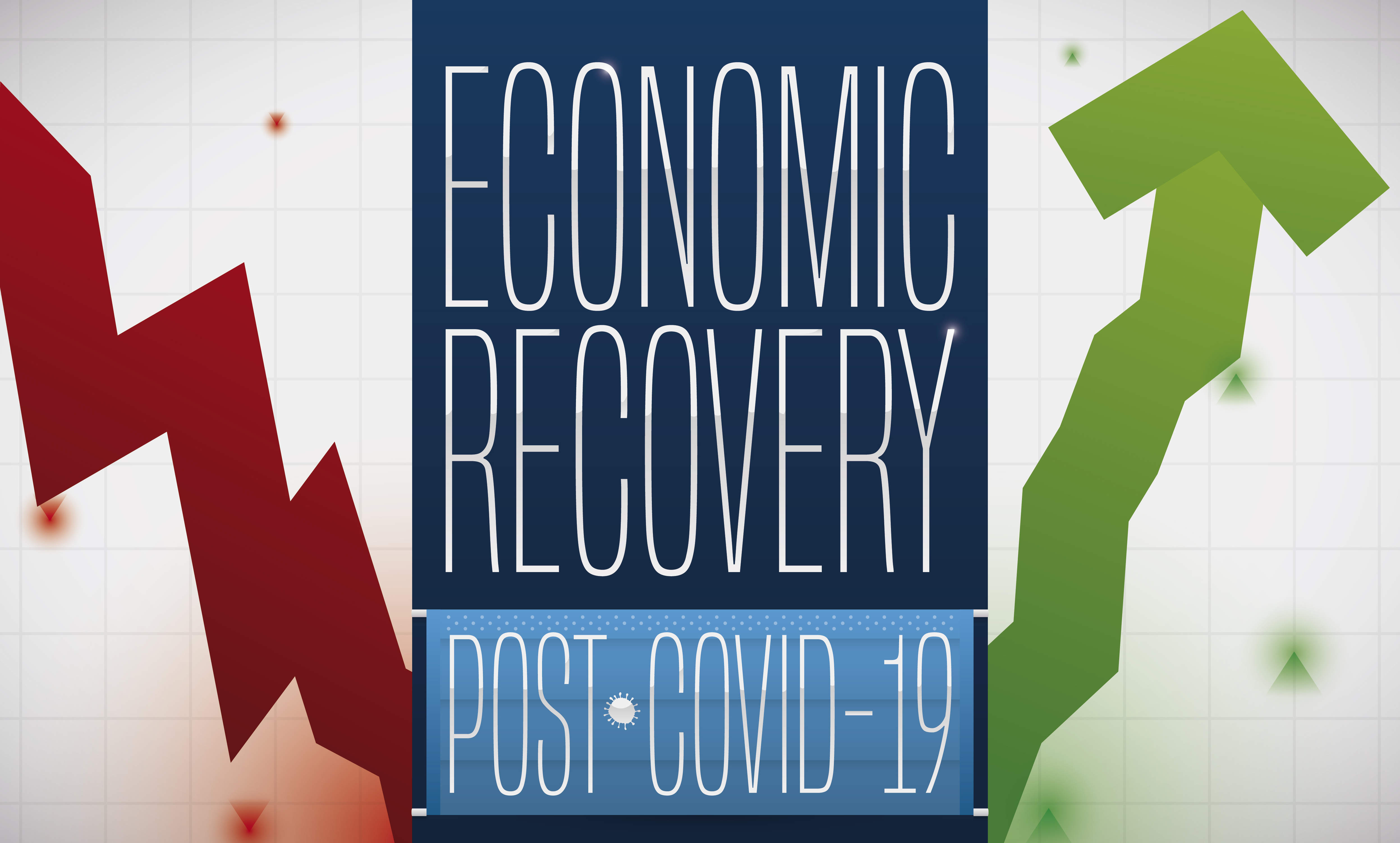 Arrows, Graph and Half-mask Depicting the Economic Recovery Post COVID-19, Vector Illustration