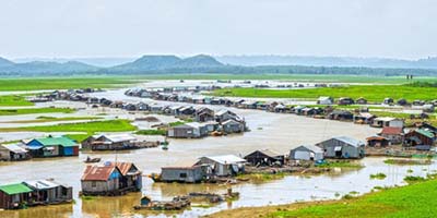 Panoramic riverside fishing villages of Dong Nai, Vietnam with h